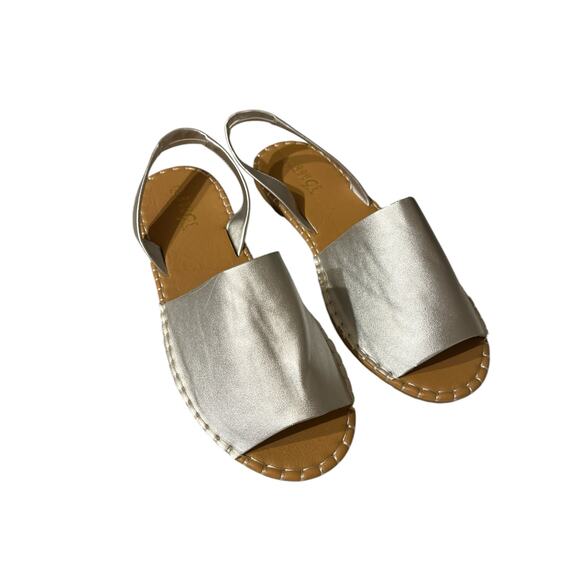 Rouge Helium Elastic  Slip On Silver Peep Toe Ankle Strap Flat Sandals 11 - Picture 4 of 10